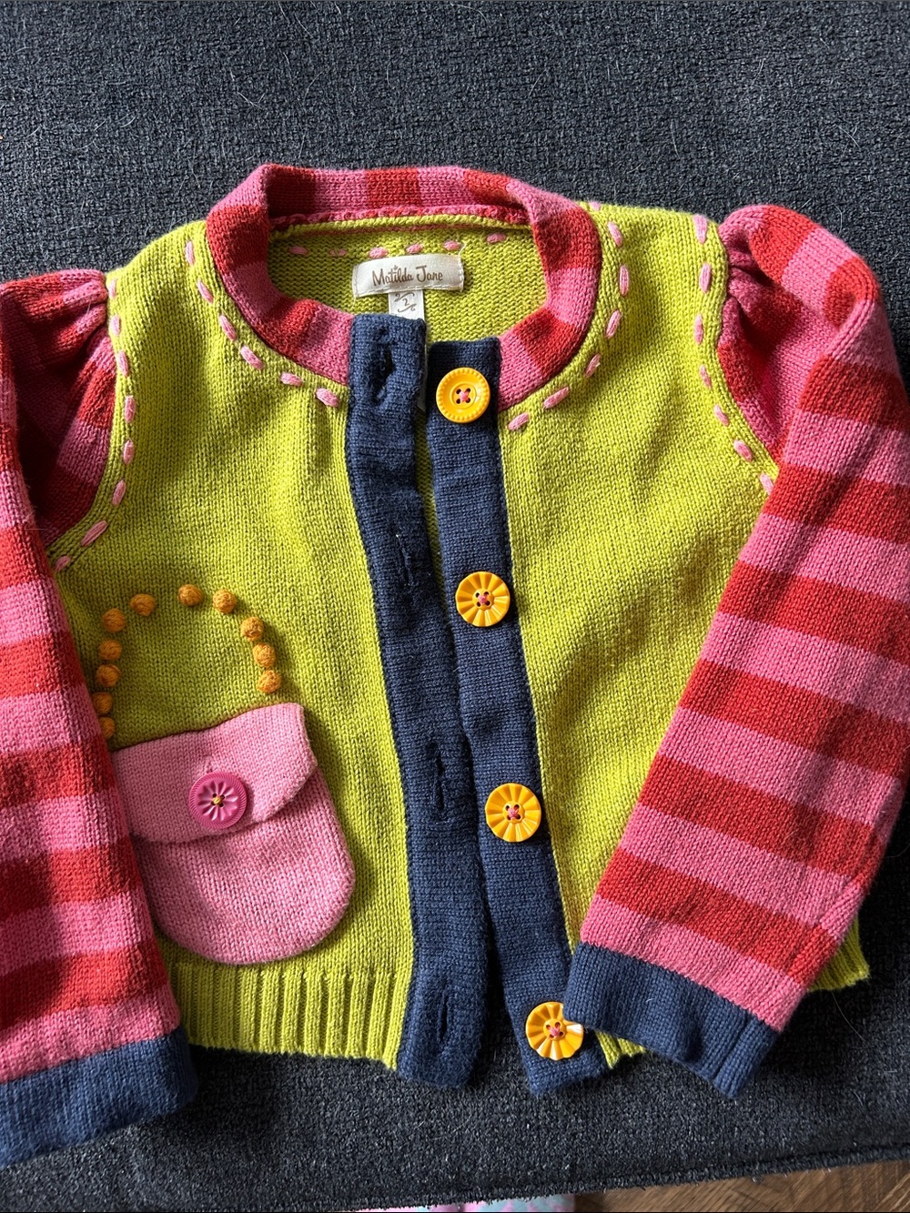 Matilda Jane Lime Green, Pink & Navy Striped Button Cardigan